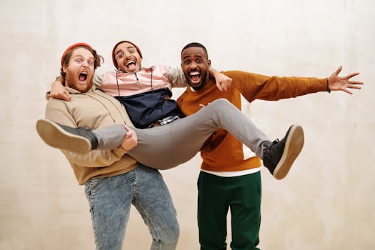 friends laughing and enjoying a yoga class