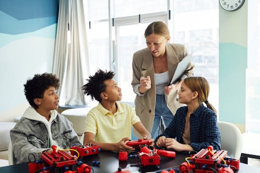 group of learners working on a robotics project