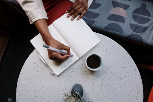 peaceful workspace with a journal