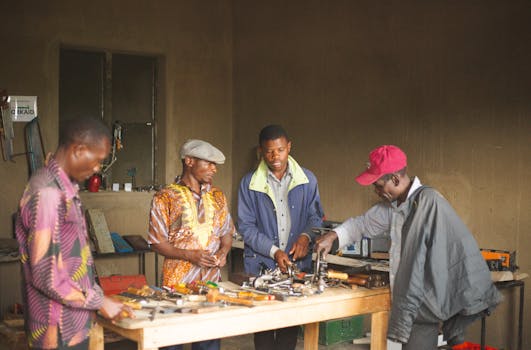 adults learning in a community workshop