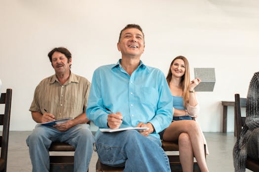 happy adult learners in a workshop